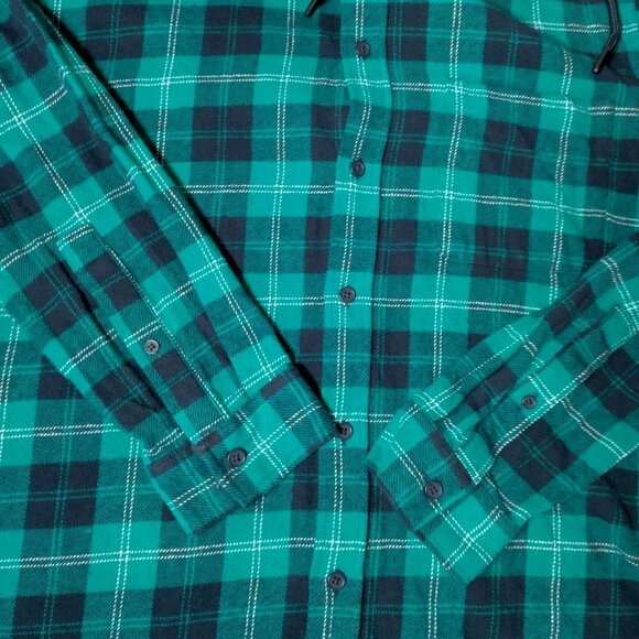 Vintage 1990s Oakley Shirt XL Teal Black Flannel Hooded Skater Long Skate Retro - Picture 11 of 16